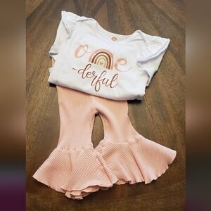 First Birthday Picture Perfect Baby Outfit with Ruffled Bell Bottoms! Size 12m